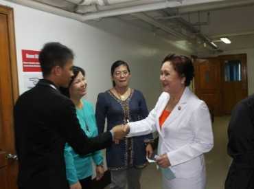 Hon. Leah S. Paquiz with Mr. Iquin the BSN 4A Class President, Ms. Amparo T. Miguel and Aleli R. Cheng